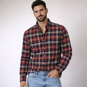 Redhead XL Red Plaid Flannel Button Down Shirt Mens Lumberjack 100% Cotton Layer